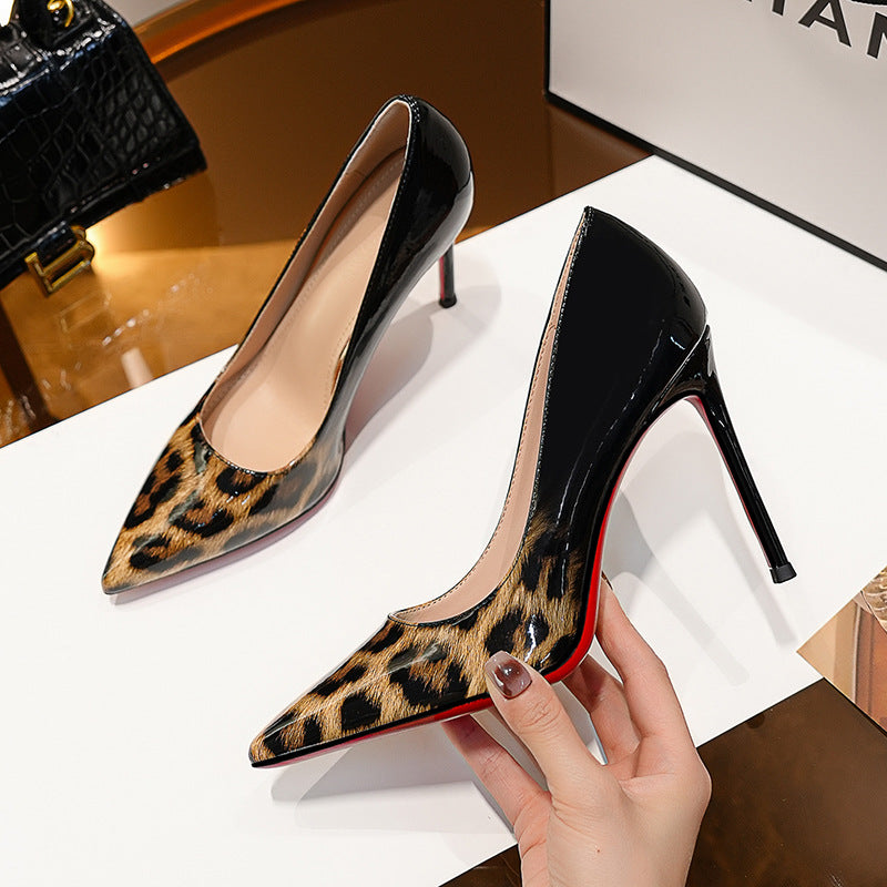 Women's Leopard Print Design Beautiful Dress High-grade Pointed Heels