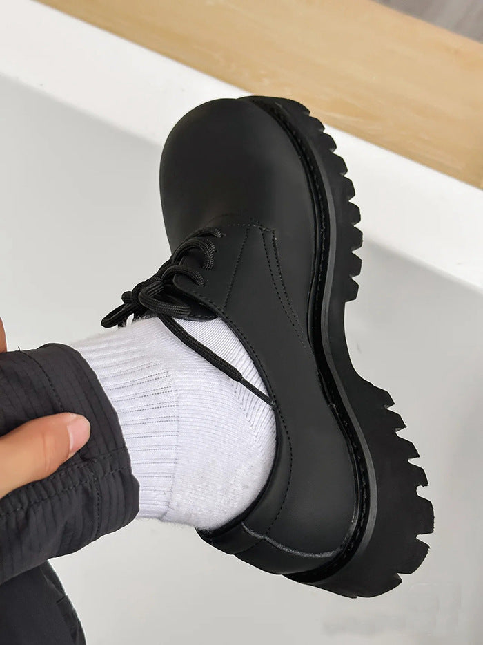 Women's & Men's Black Big Head Derby Thick Sole Women's Shoes
