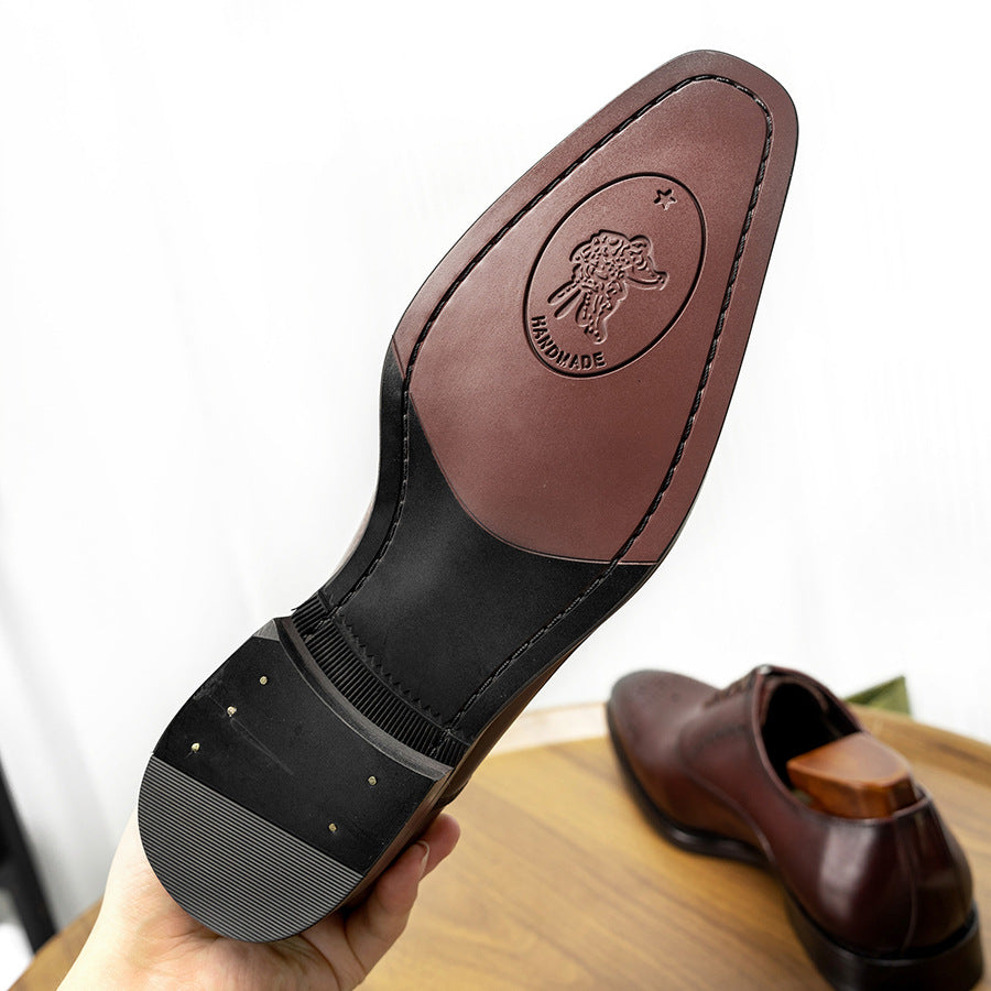 Men's Oxford Business Brogue Pointed Toe Calf Leather Shoes