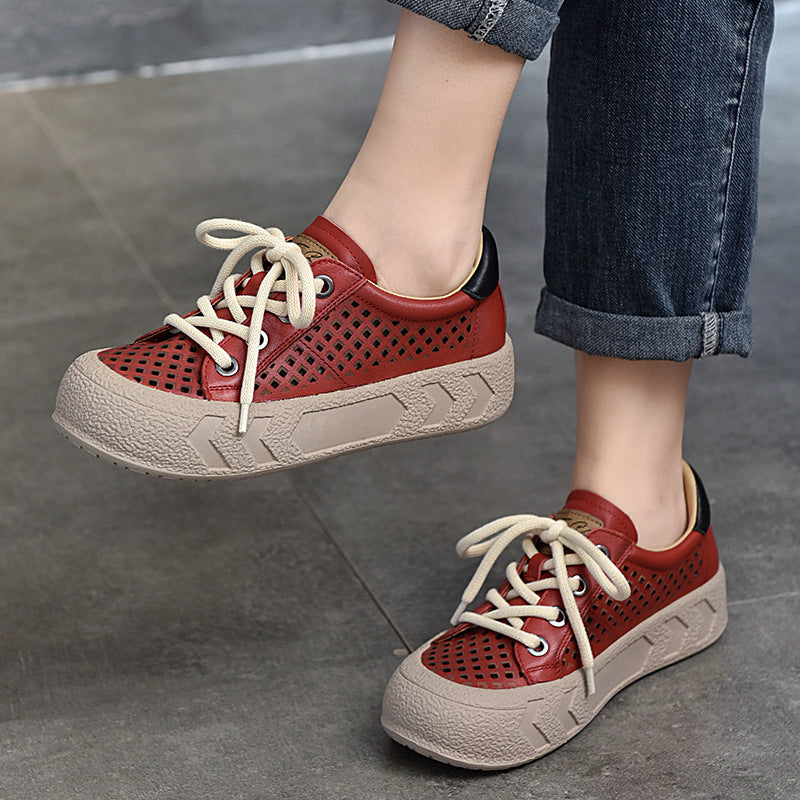 Women's Two-pair Cowhide Hollow With Thick Sole Sandals