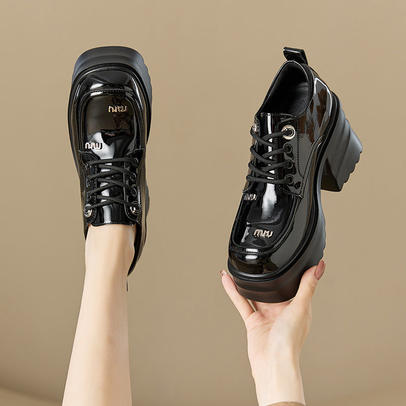 Women's Black Thick-soled Small Height Increasing Insole Loafers