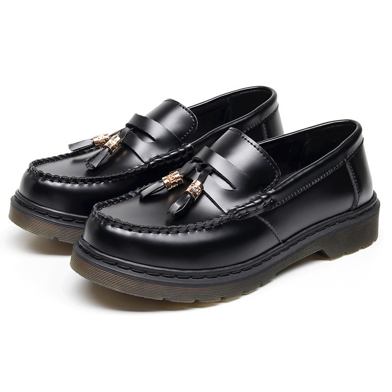 Men's Tassel Martin Pure Black British Style Loafers