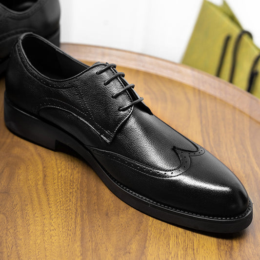 Men's Business Pointed Brogue Korean Fashion Cowhide Casual Shoes