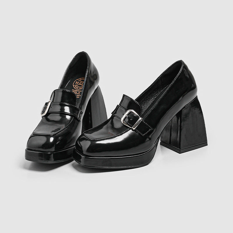 Women's Chunky Square Toe Versatile Single-layer Small Leather Shoes