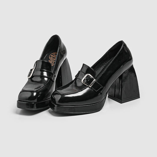 Women's Chunky Square Toe Versatile Single-layer Small Leather Shoes