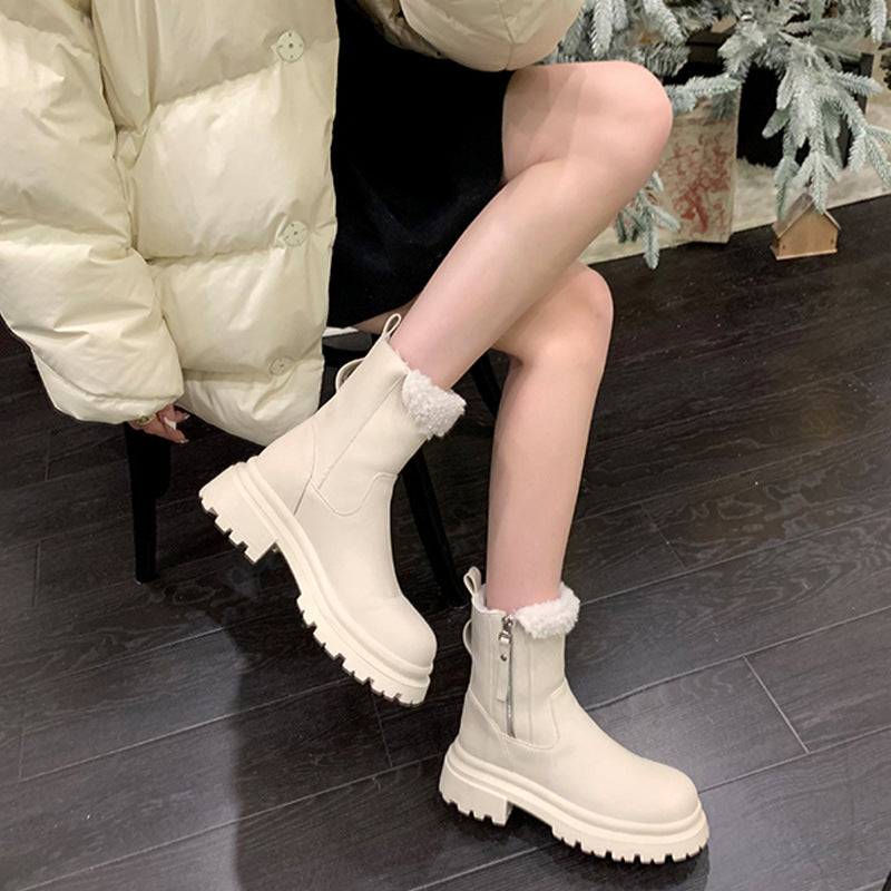 Winter Thick Bottom Side Zipper Lamb Fur Snow Boots