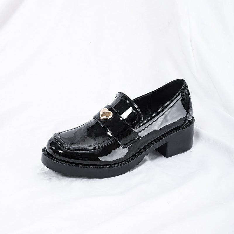 Women's Style Metal Heart Chunky Thick-soled British Plaid Loafers