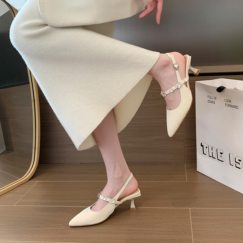 Women's Slingback Fat High Temperament Widened Fattened Heels