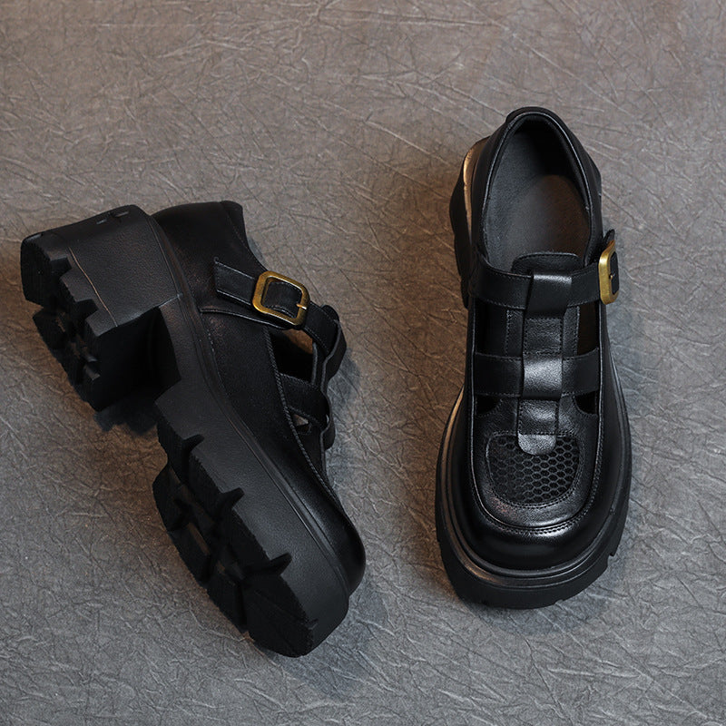 Women's Top Layer Cowhide Summer Height Increasing Sandals