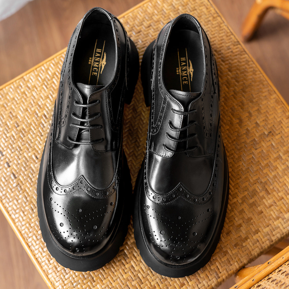 Men's Trendy Big Toe Thick Bottom Brogue Leather Shoes