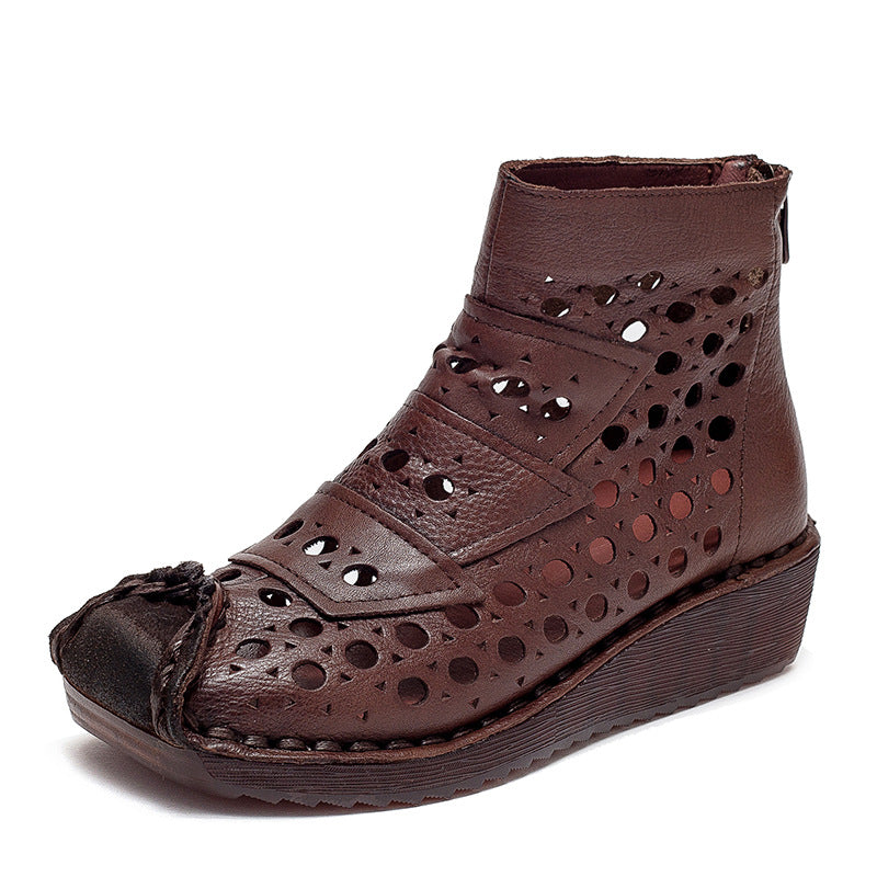 Women's Wedge Round Head Polished Retro Hollowed Sandals
