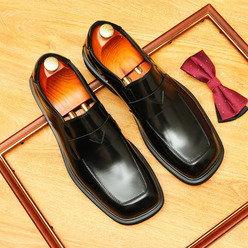 Men's Big Toe Retro Paint Bright Slip-on Lightweight Cowhide Formal Leather Shoes