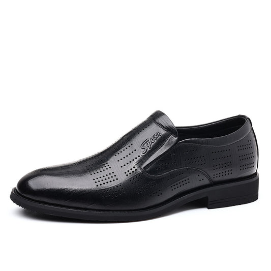 Men's Cowhide Business Genuine Formal Hollow Height Increasing Leather Shoes