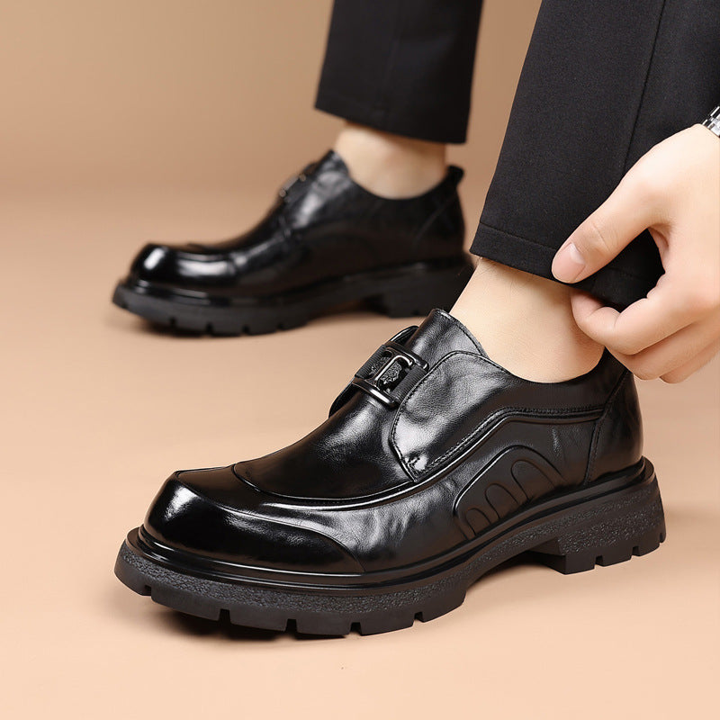 Men's Layer Cowhide Formal Thick Bottom Light Leather Shoes
