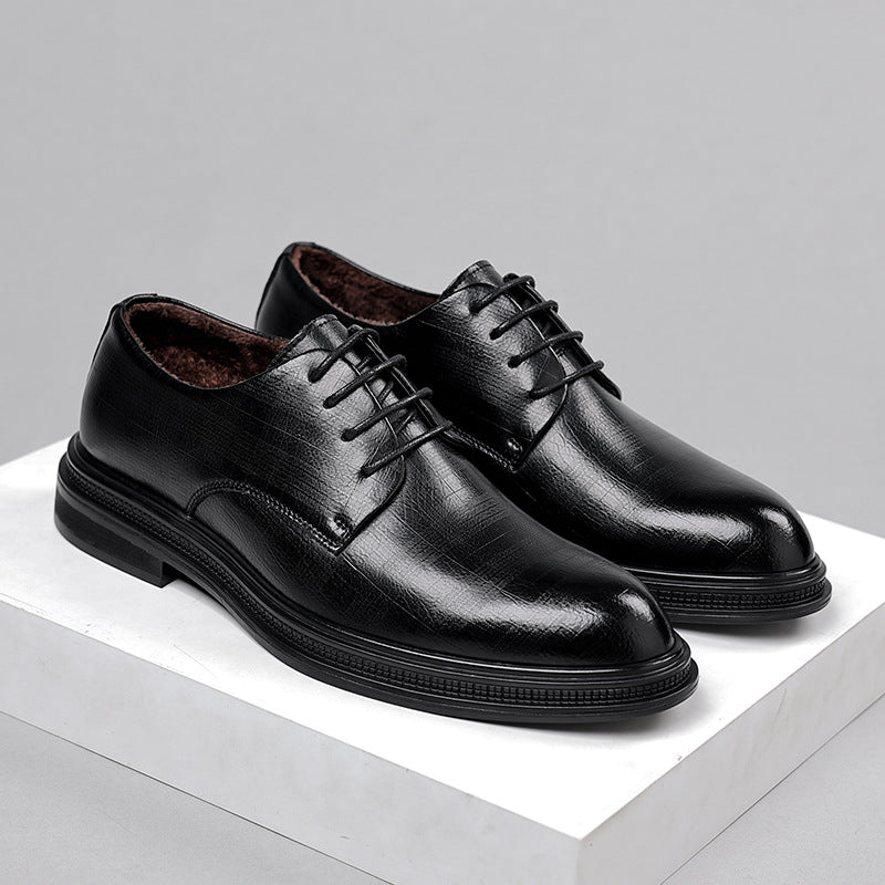 Men's Business Formal Wear Height Increased Fleece-lined Leather Shoes