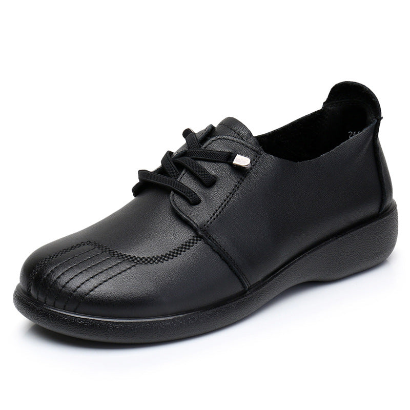 Women's Round Toe First Layer Cowhide Flat Ethnic Women's Casual Shoes