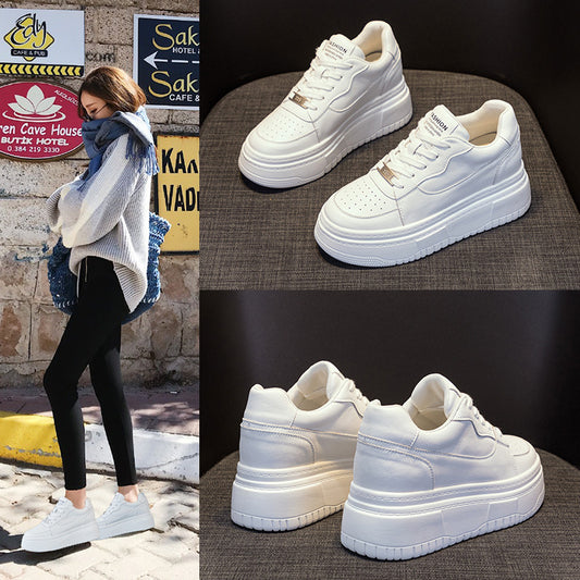 Women's White Autumn Thick Bottom Board Sports Breathable Casual Shoes