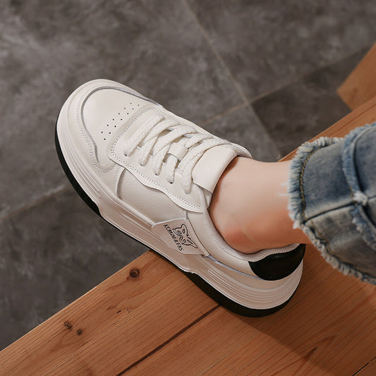 Women's First Layer Cowhide Board Thick Bottom Casual Shoes