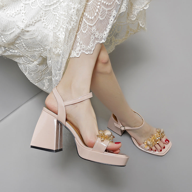 Women's Summer Versatile Patent Open Toe Chunky Platform Heels