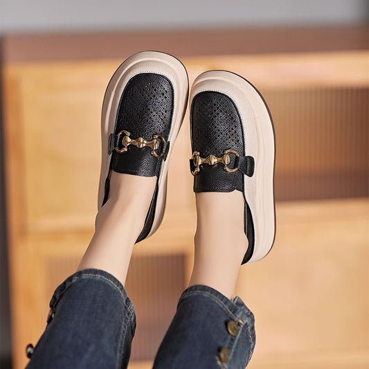Women's Genuine Platform Pumps Hollow Breathable Summer Loafers