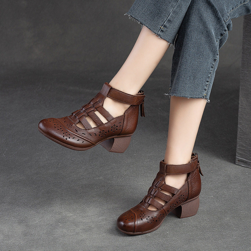 Women's High Round Toe Roman Style Breathable Heels
