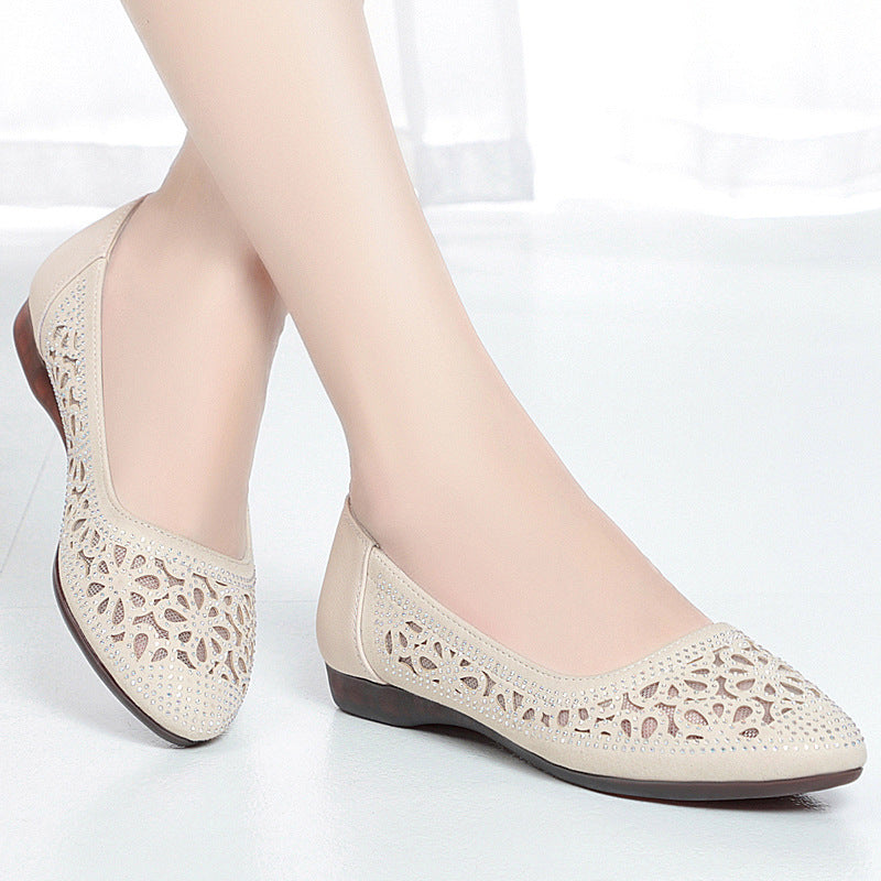Women's Rhinestones Hollow Mesh Flat Tendon Bottom Sandals