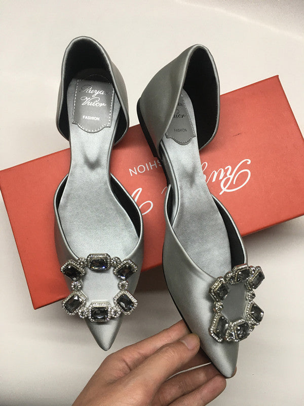 Women's Flat For Rhinestone Square Buckle Hollow Women's Shoes