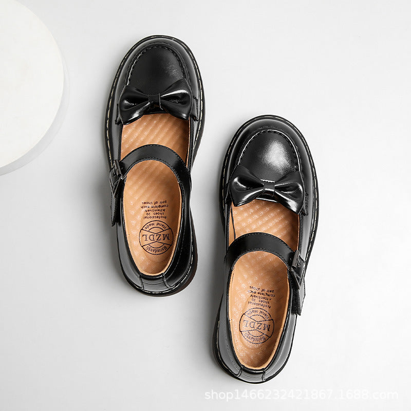 Women's Spring Flat Bowknot Mary Jane Preppy Style Leather Shoes