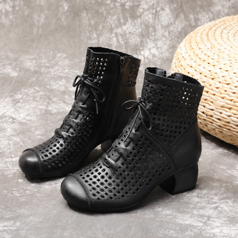 Women's Style Thick Mid Top Layer Soft Cowhide Inside Heels