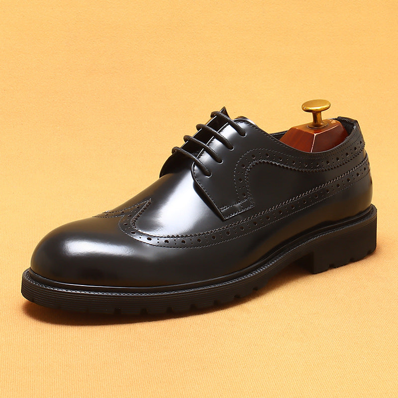 Men's Brogue Formal Business Platform Glossy Elevator Leather Shoes