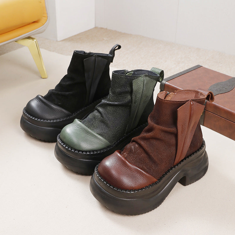 Women's Top Layer Cowhide Thick Bottom Light Boots