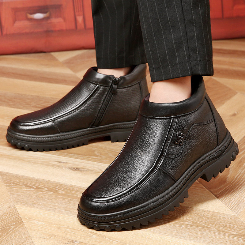Men's Cowhide Winter Wool Cotton Fleece-lined Warm Genuine Northeast Men's Shoes