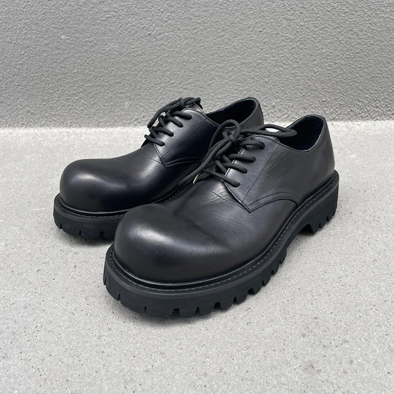 Women's & Men's Black Big Head Derby Thick Sole Women's Shoes