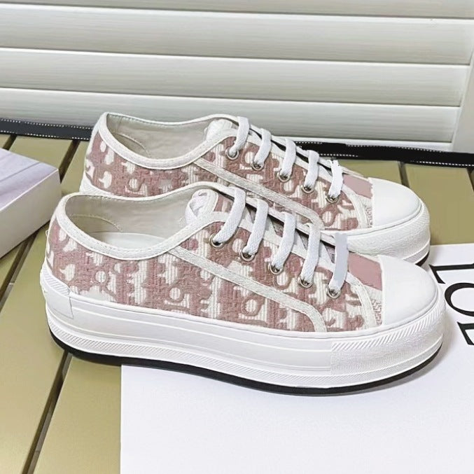Women's Letter Embroidered Classic Electric Thick Bottom Canvas Shoes