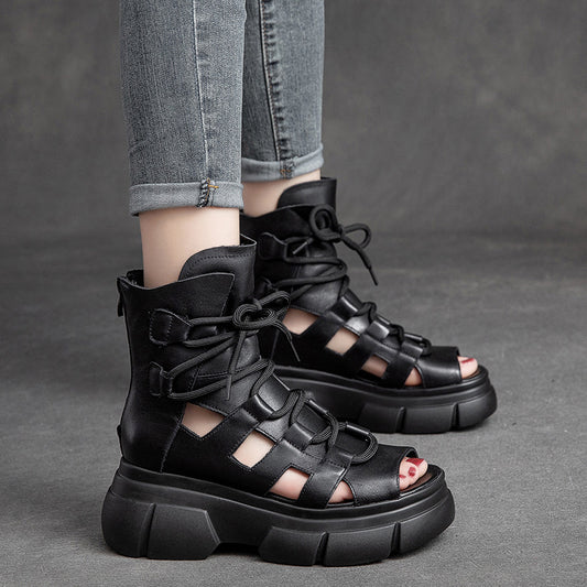 Women's Retro Platform Brushed Roman Style Front Sandals