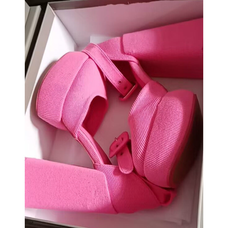 Women's Waterproof Platform Thick Hollow Closed Strap Heels