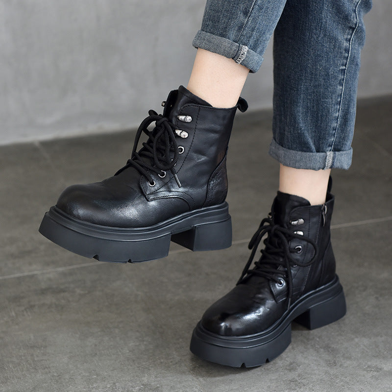 Women's Hand Grip Pattern Top Layer Cowhide Boots