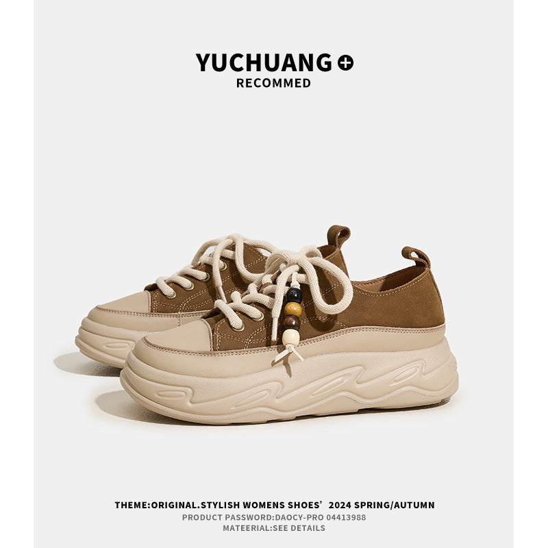 Women's Layer Cowhide Breathable Versatile Retro Sports Sneakers