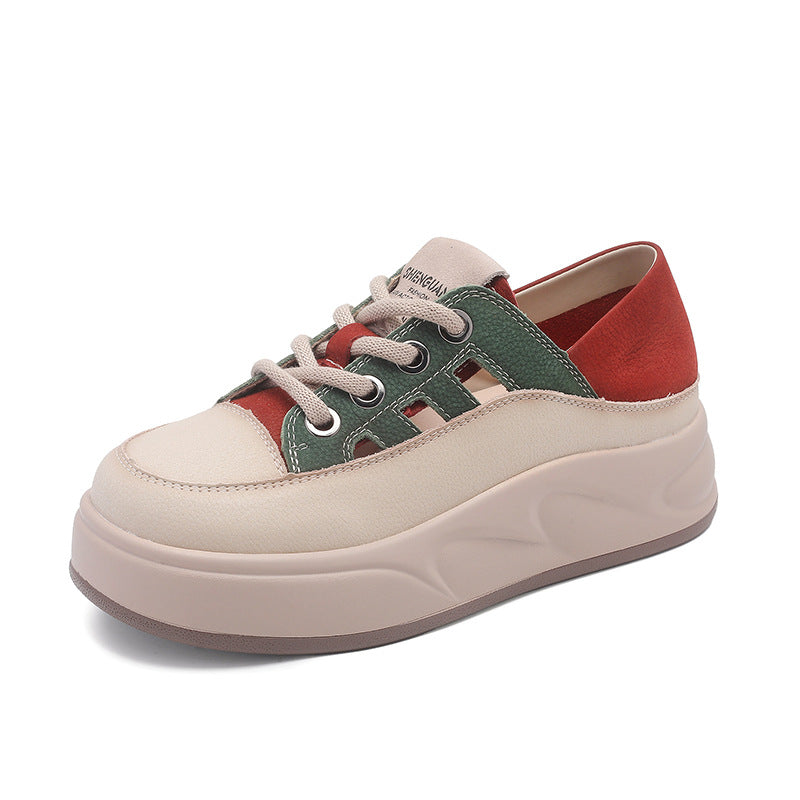 Women's Cowhide Platform Genuine Simple Color Matching Women's Casual Shoes