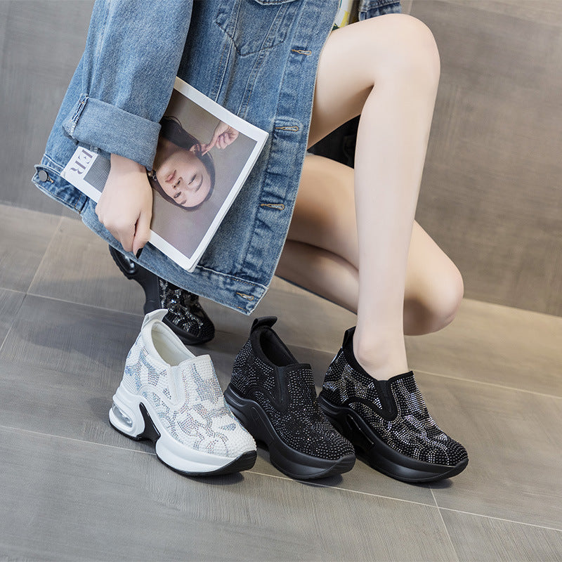 Women's Platform Hidden White Rhinestone Sports Air Women's Casual Shoes