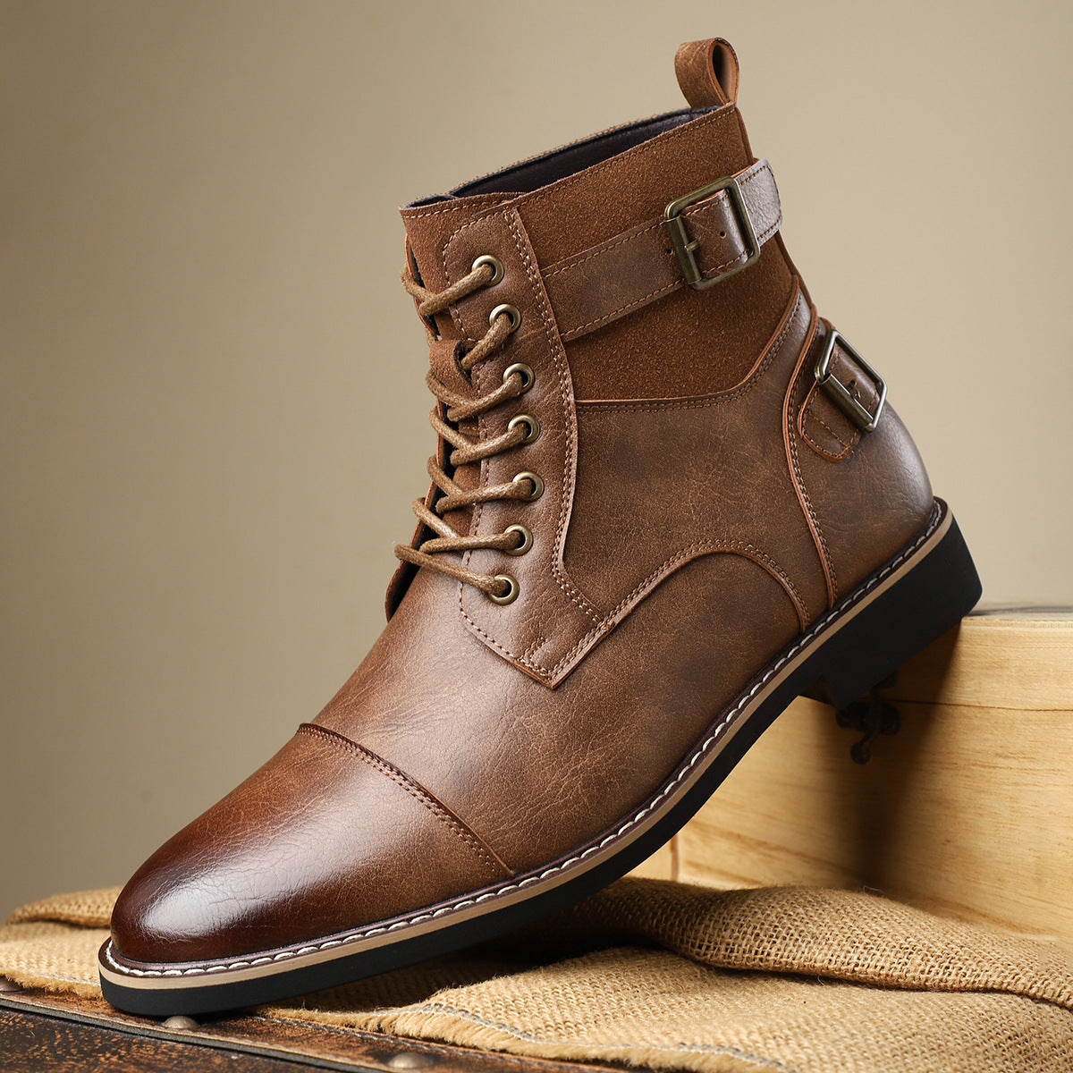 Men's Worker British Martin Retro Lace Up Round Boots