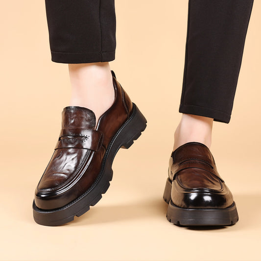 Men's Genuine Cattlehide Surface Business Slip-on Round Leather Shoes