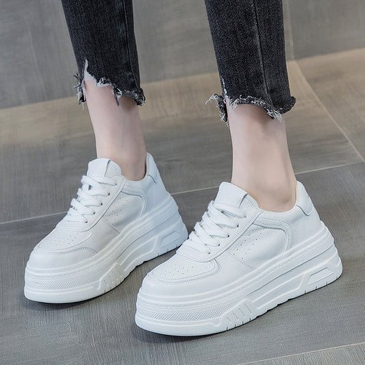 Women's White Genuine Spring Flat Hight Increasing Casual Shoes