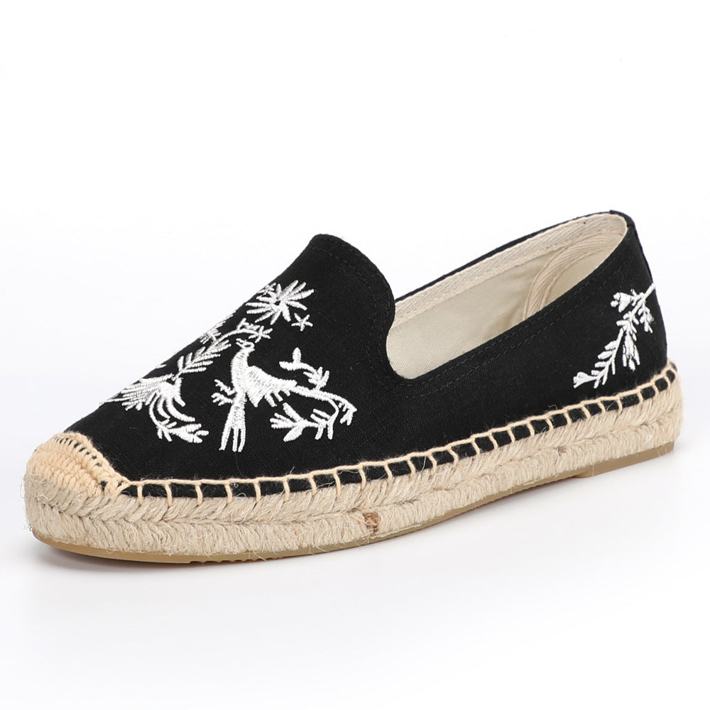 Women's Rope Flat Bottom Embroidery Handmade Cotton Canvas Shoes
