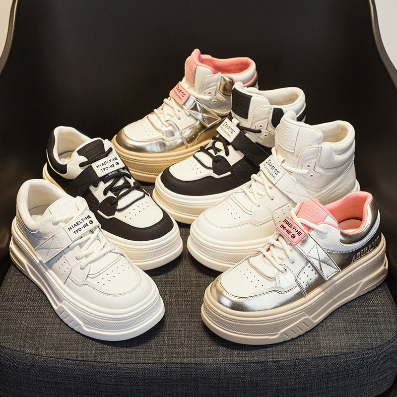 Women's Autumn Genuine White Thick Bottom Platform Sneakers
