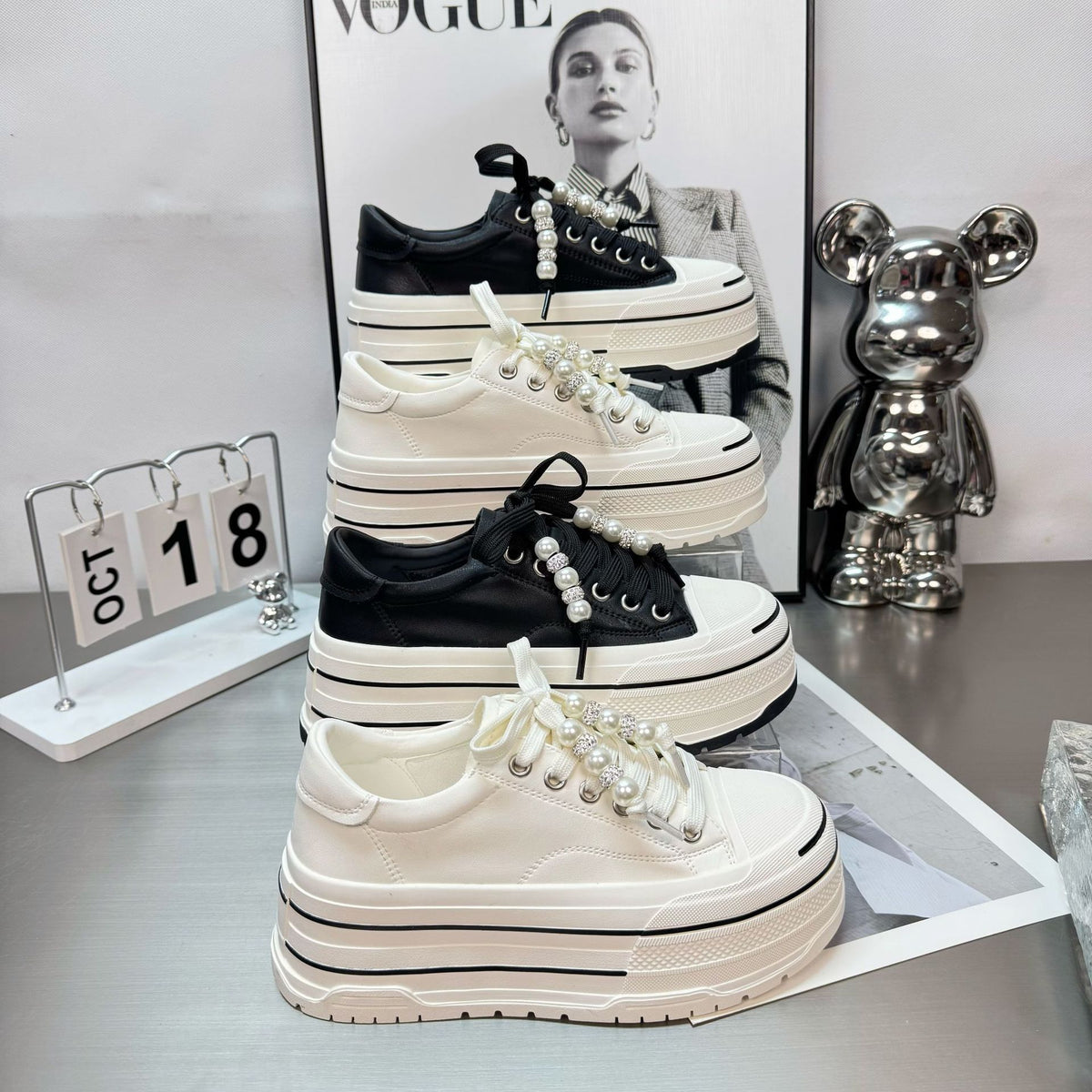 Women's Height Increasing Genuine Platform White Board Fashion Men's Shoes