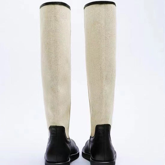 Matching Below The Knee Round Head Chunky Heels