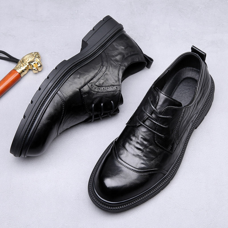 Men's Spring Breathable Round Head Thick Bottom Soft Versatile Leather Shoes