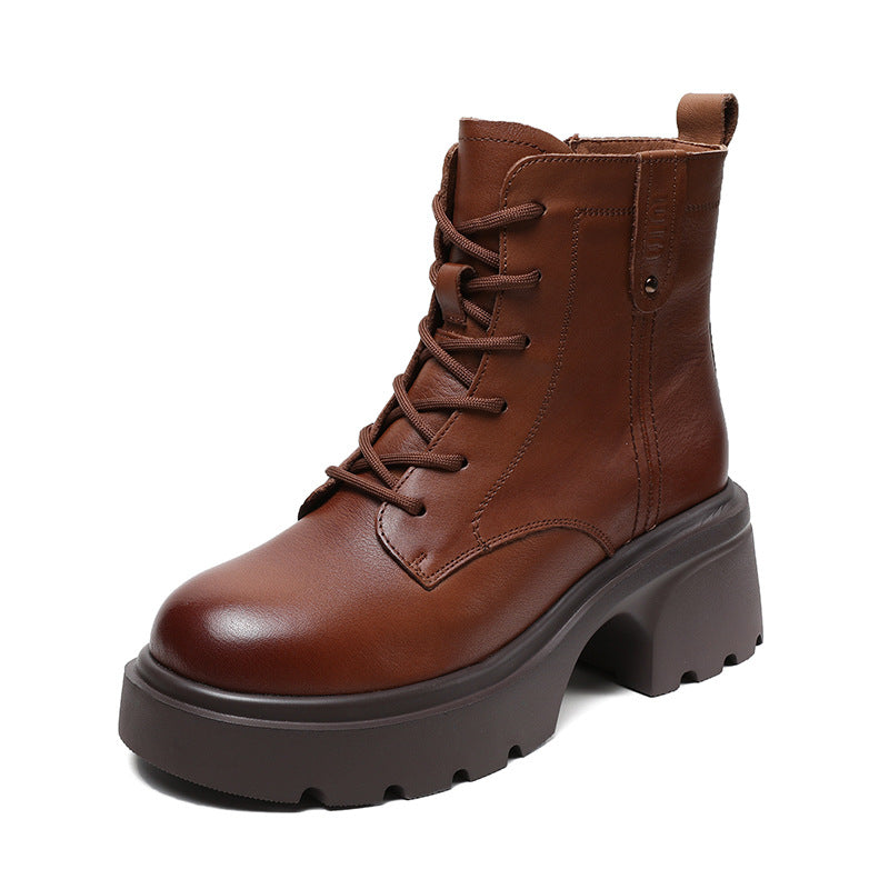 Women's First Layer Cowhide Martin Platform Genuine Boots