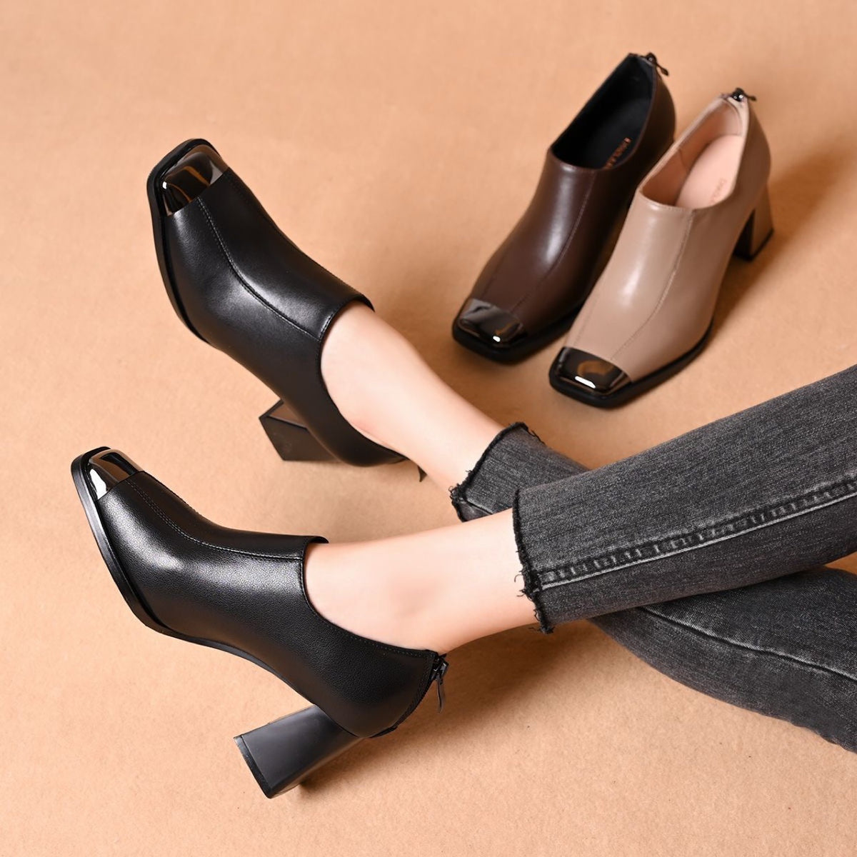 Women's French Style Square Toe Retro High Deep Mouth Pumps Women's Fashion Shoes